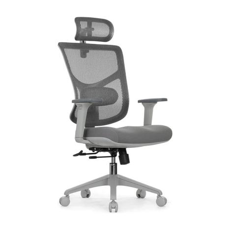 Офисные кресла Falto Star Office Ergo V3 каркас серый, спинка - серая сетка, сиденье - серая ткань; 3D поясничный упор; 5D подголовник