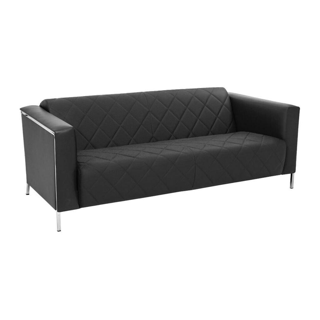 Диваны офисные 2-х местные Profoffice Vispo 2 Polish Dakota black Dollaro 501 black stitch 1 Кожа черная/Кожзам черный
